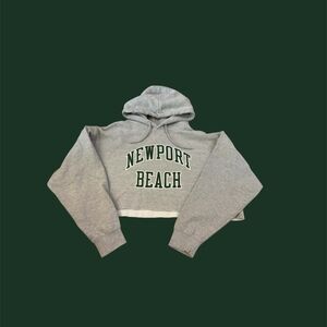 Gray Newport Beach Cropped Hoodie
